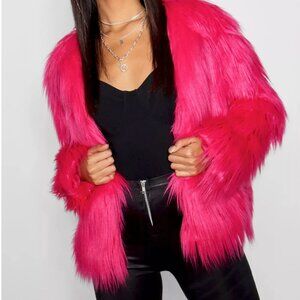 Hot Pink Shaggy Faux Fur Coat
